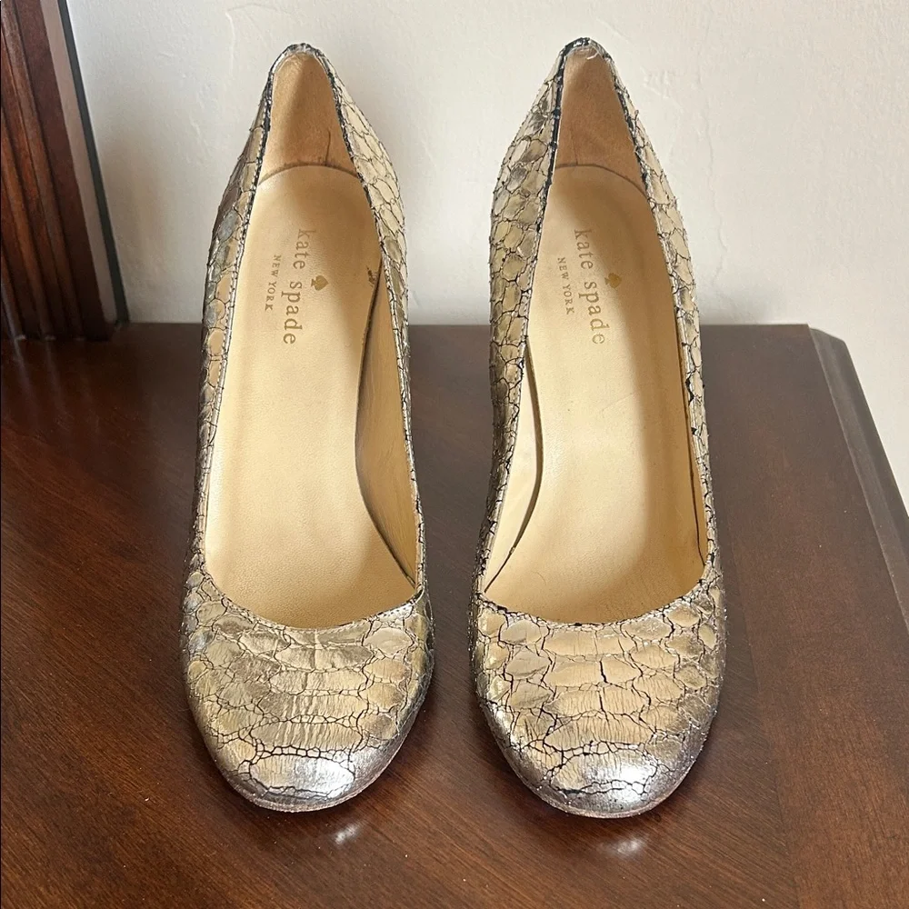 Kate Spade Karolina Python Embossed Leather Metallic Heels - Picture 4 of 10